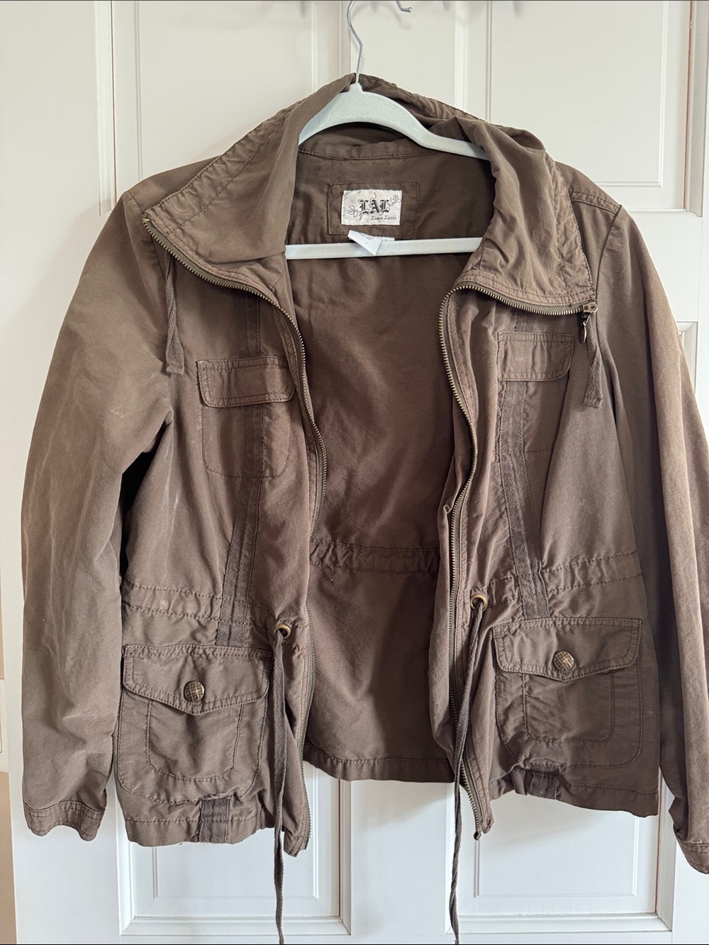 Live a Little Brown Shirt Jacket with Label Detail